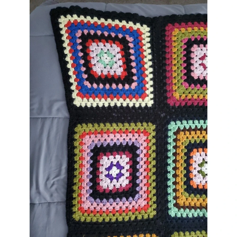 Handcrafted Crochet Granny Square Afghan Blanket Throw 48x72 colorful VTG